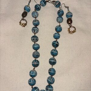 Blue Beaded Necklace and Earring Set